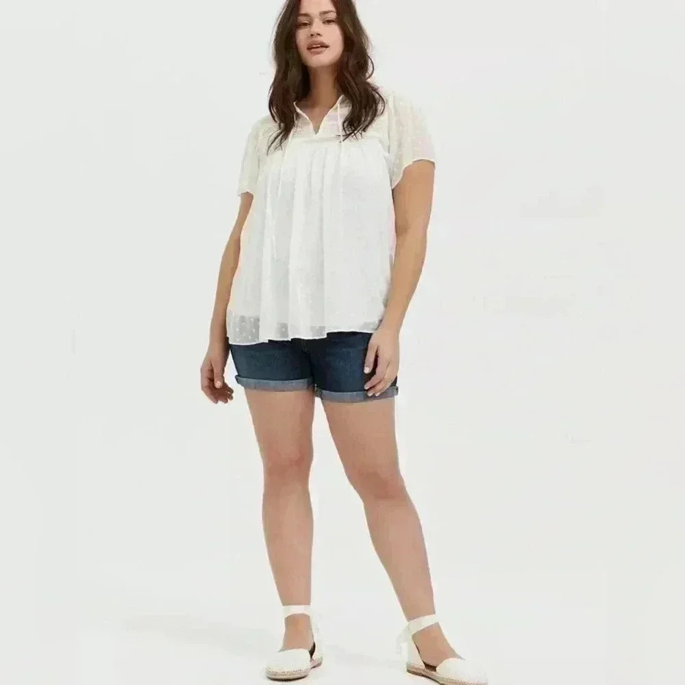 Torrid White Swiss Dot Crinkle Gauze Peasant Blouse Plus Size 3X